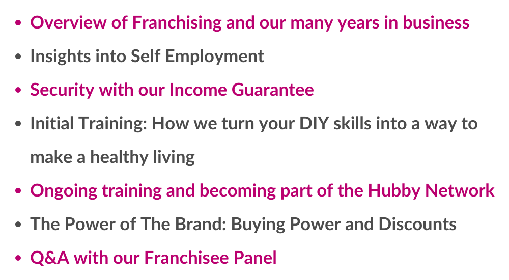 Hire A Hubby Information Evening - Topics